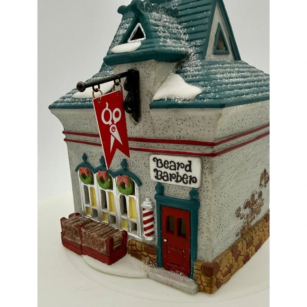 Department‎ 56 North Pole Series Beard Barber Shop 1994 Porcelain Light Up House